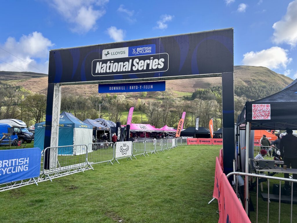 Finish line at Lloyd;s British Downhill Series, Rhyd-y-Felin 2026